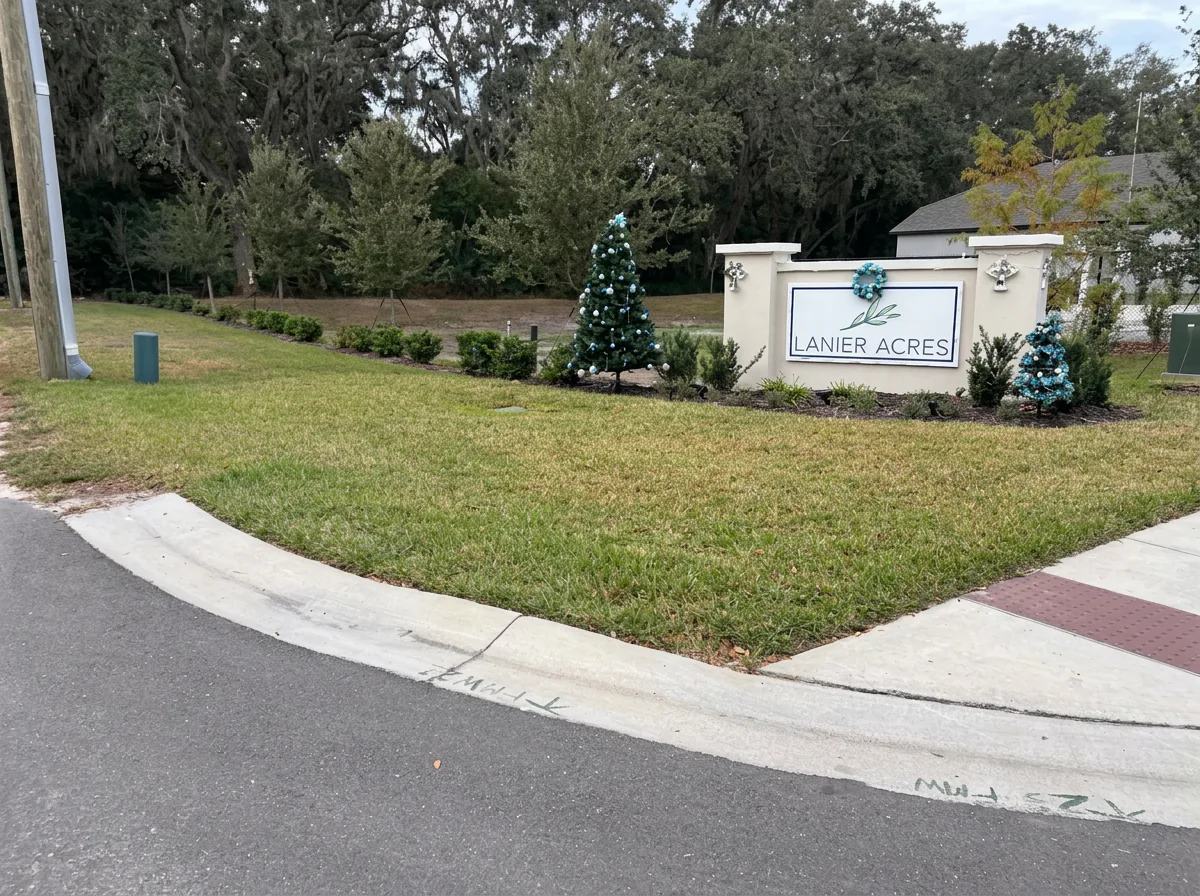 Landscaped community entrance sign at Lanier Acres